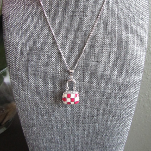 Checkered Purse Handbag Chain Necklace - Picture 6 of 8